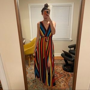 Gorgeous rainbow striped maxi dress